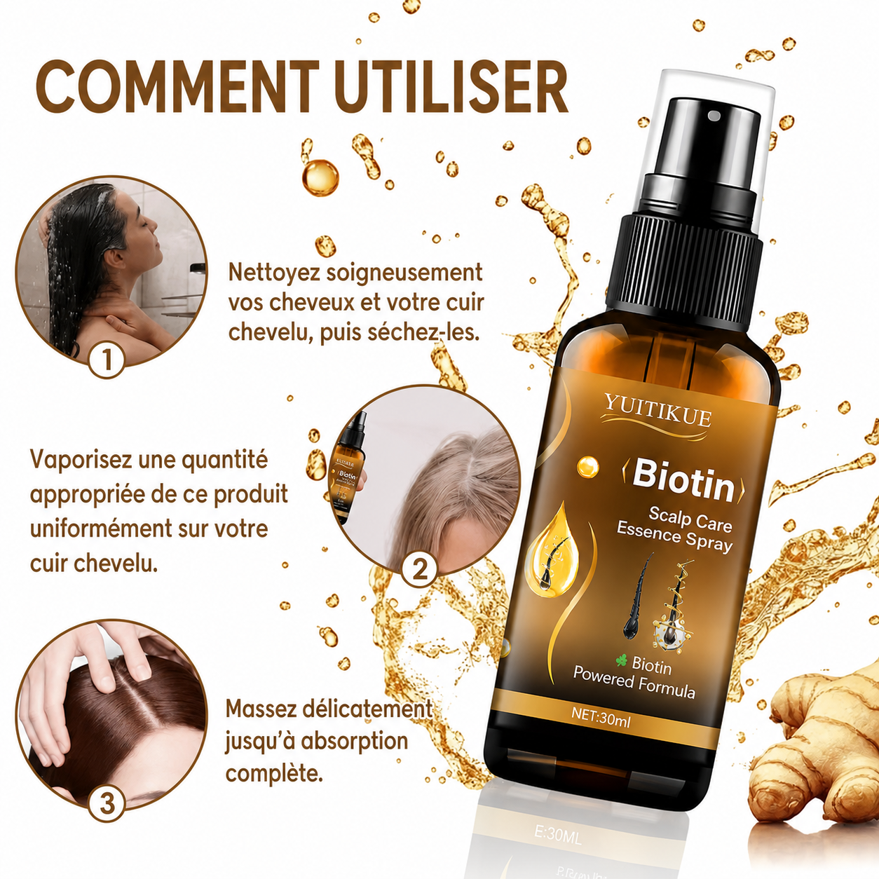 Spray soin cuir chevelu biotine hydratant – Anti-chute & pousse