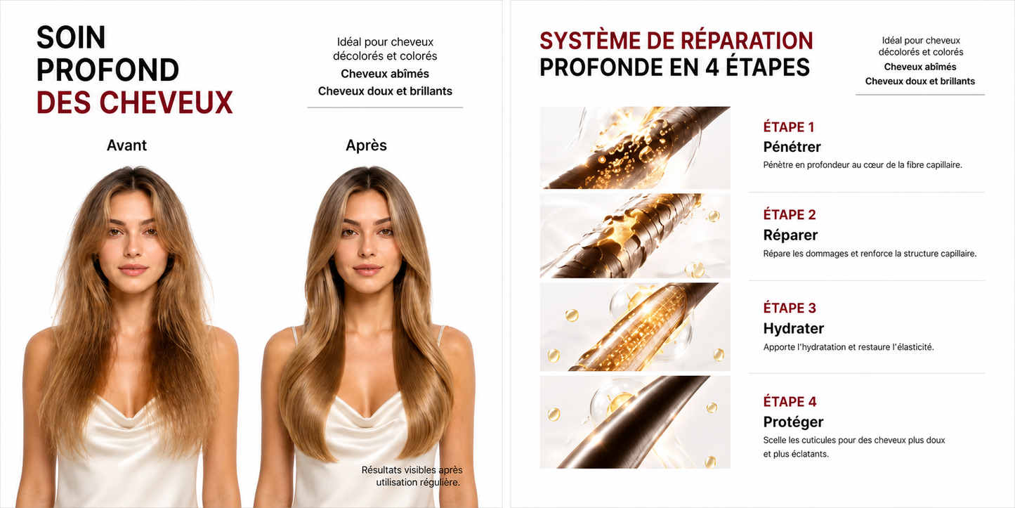Masque Capillaire Collagène à l’Huile d’Argan – Soin Profond Cheveux Secs et Abîmés