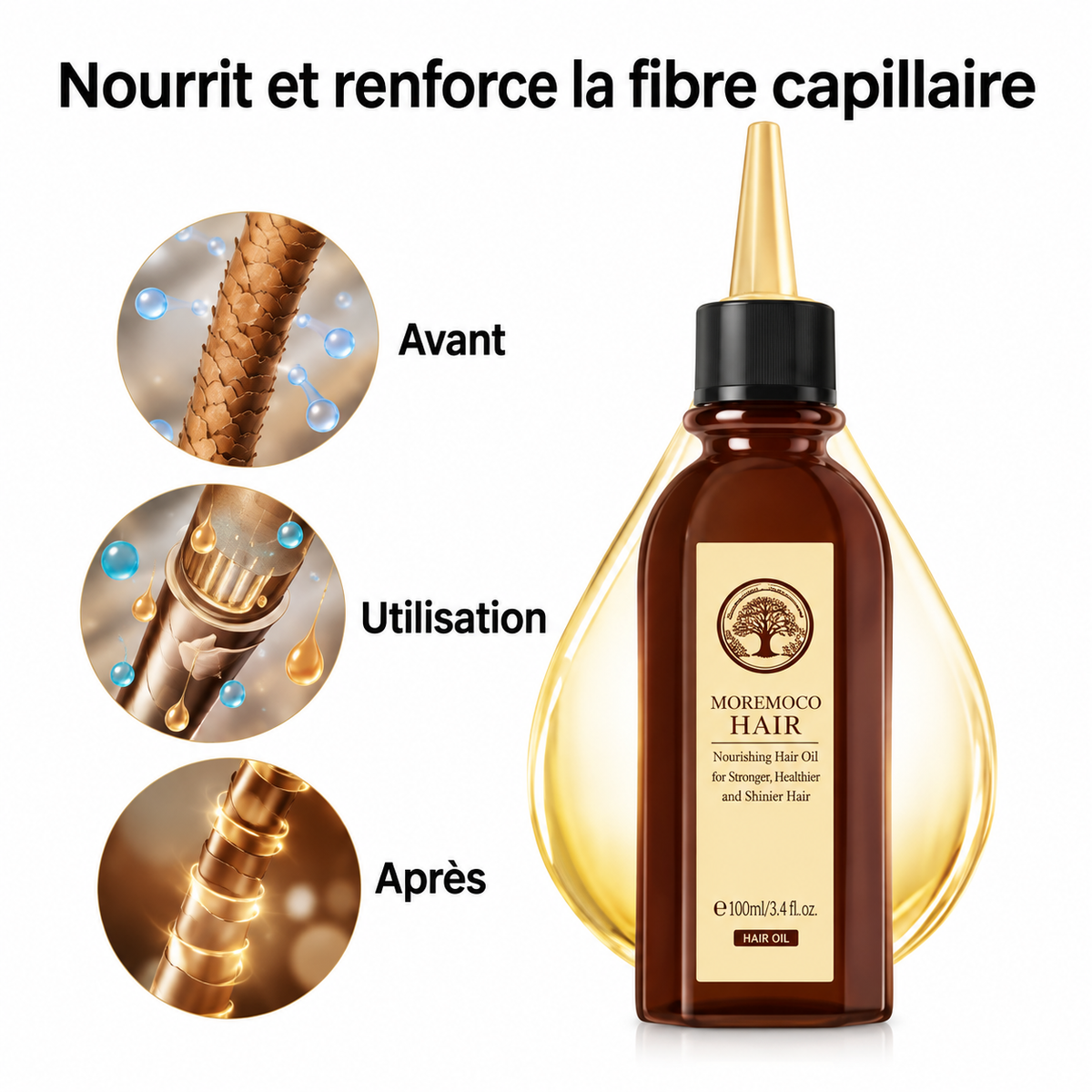 Huile d’argan marocaine cheveux – Soin nourrissant & réparateur