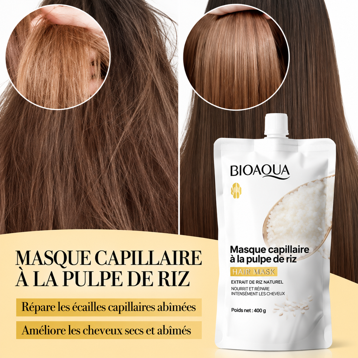Masque Capillaire Kératine de Riz – Réparation Cheveux Crépus & Abîmés
