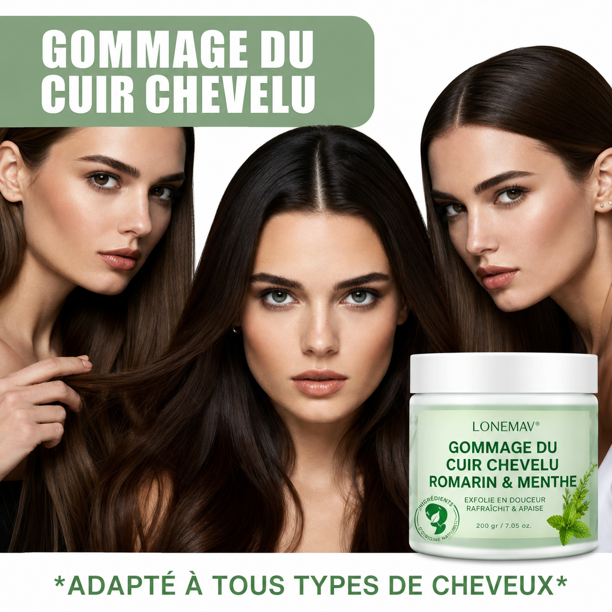 Gommage cuir chevelu doux – Exfoliant racines purifiant tous types de cheveux