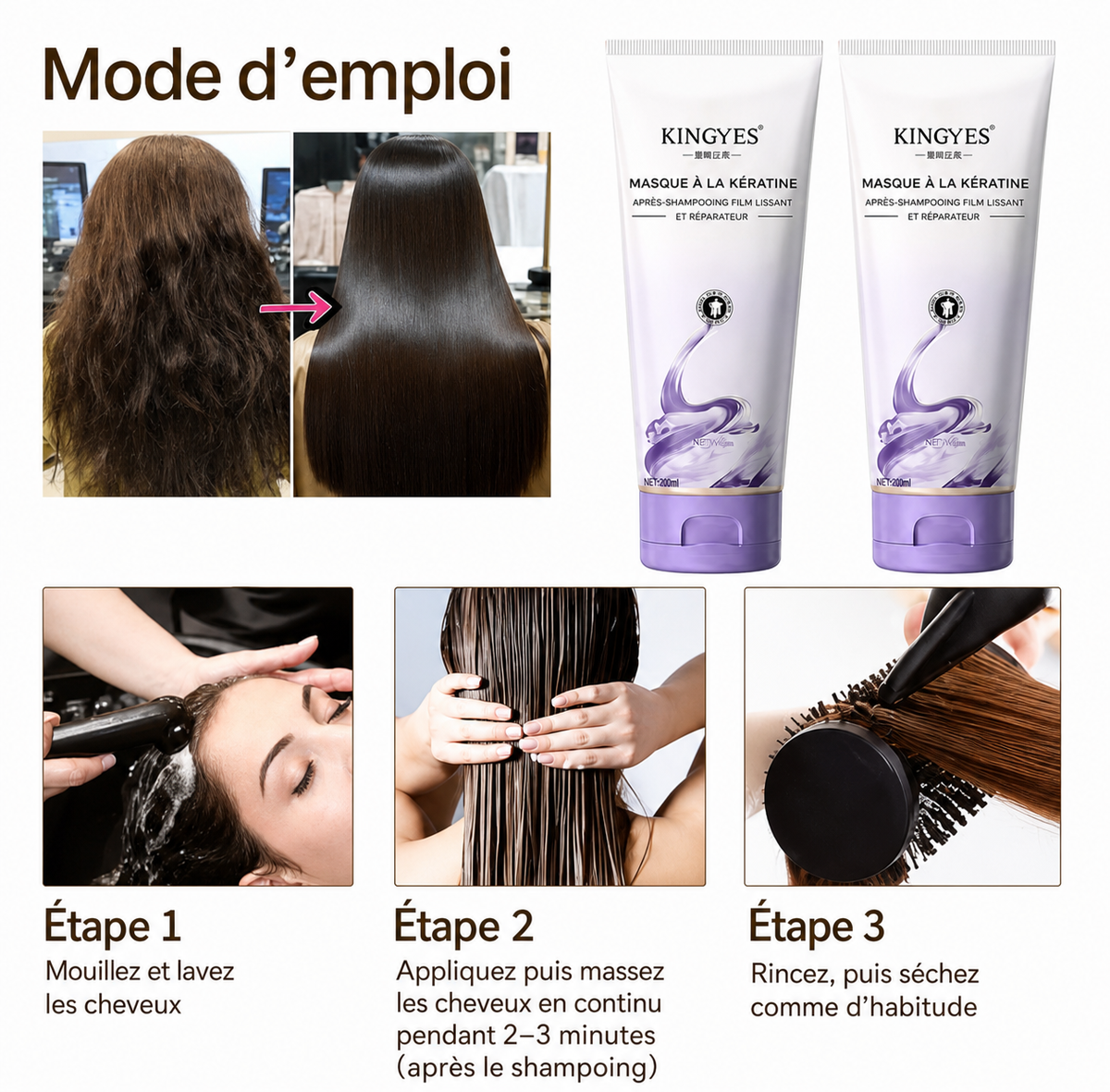 Masque Capillaire Collagène & Kératine – Soin Lissant