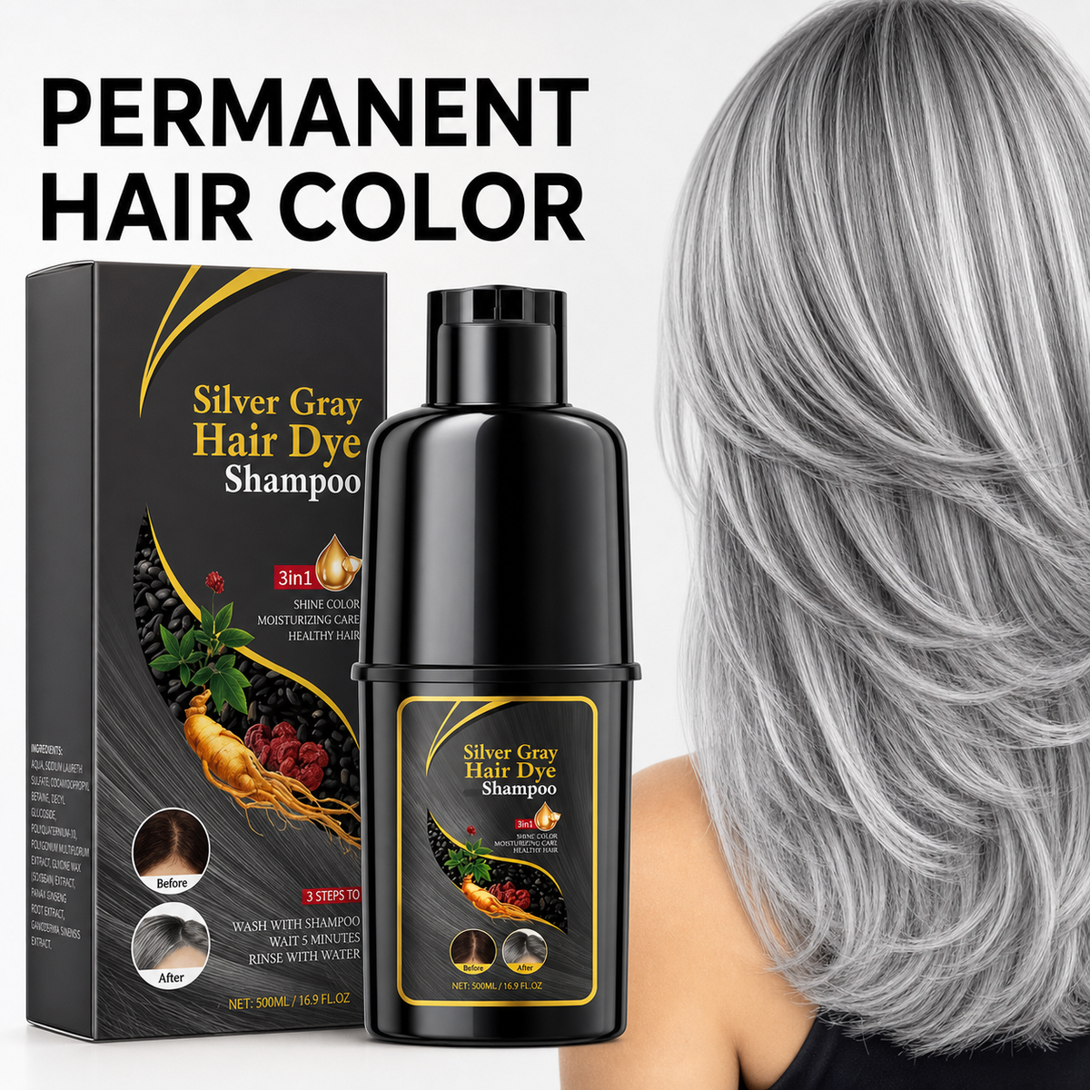 Shampoing Colorant Gris Argenté – Boucles Sublimées