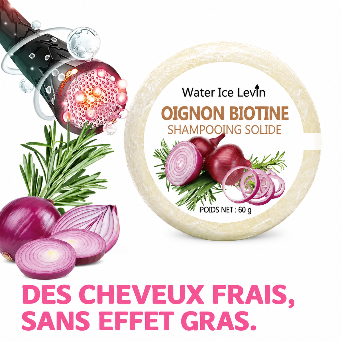 Shampooing à l’oignon et à la biotine – Hydratant lissant au romarin