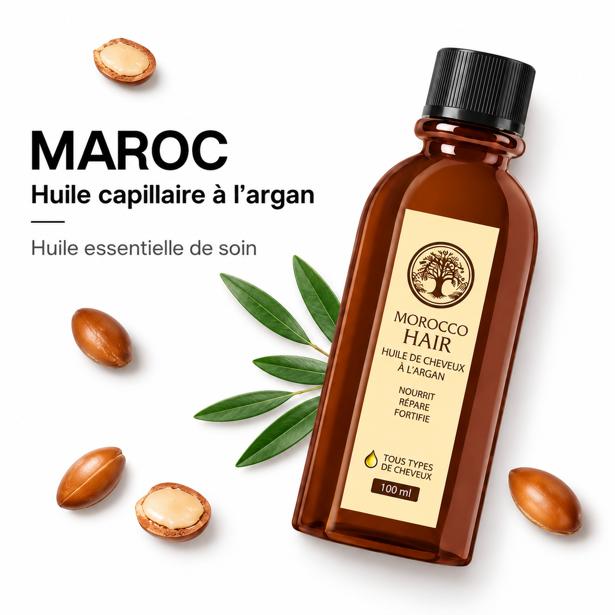 Huile d’argan marocaine cheveux – Soin nourrissant & réparateur