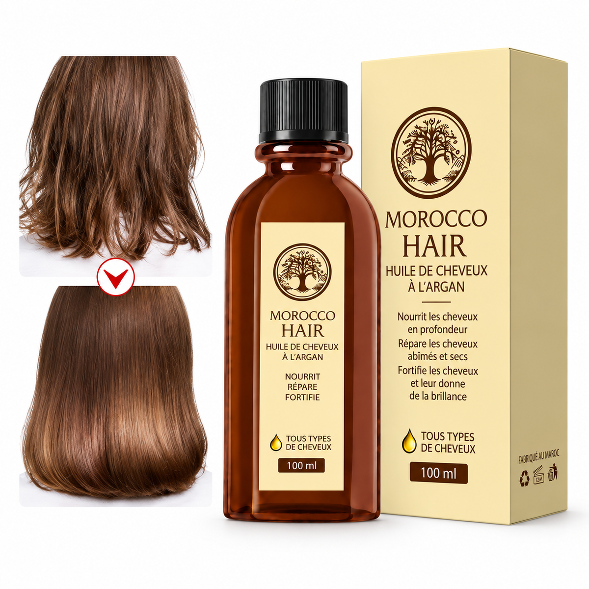 Huile d’argan marocaine cheveux – Soin nourrissant & réparateur