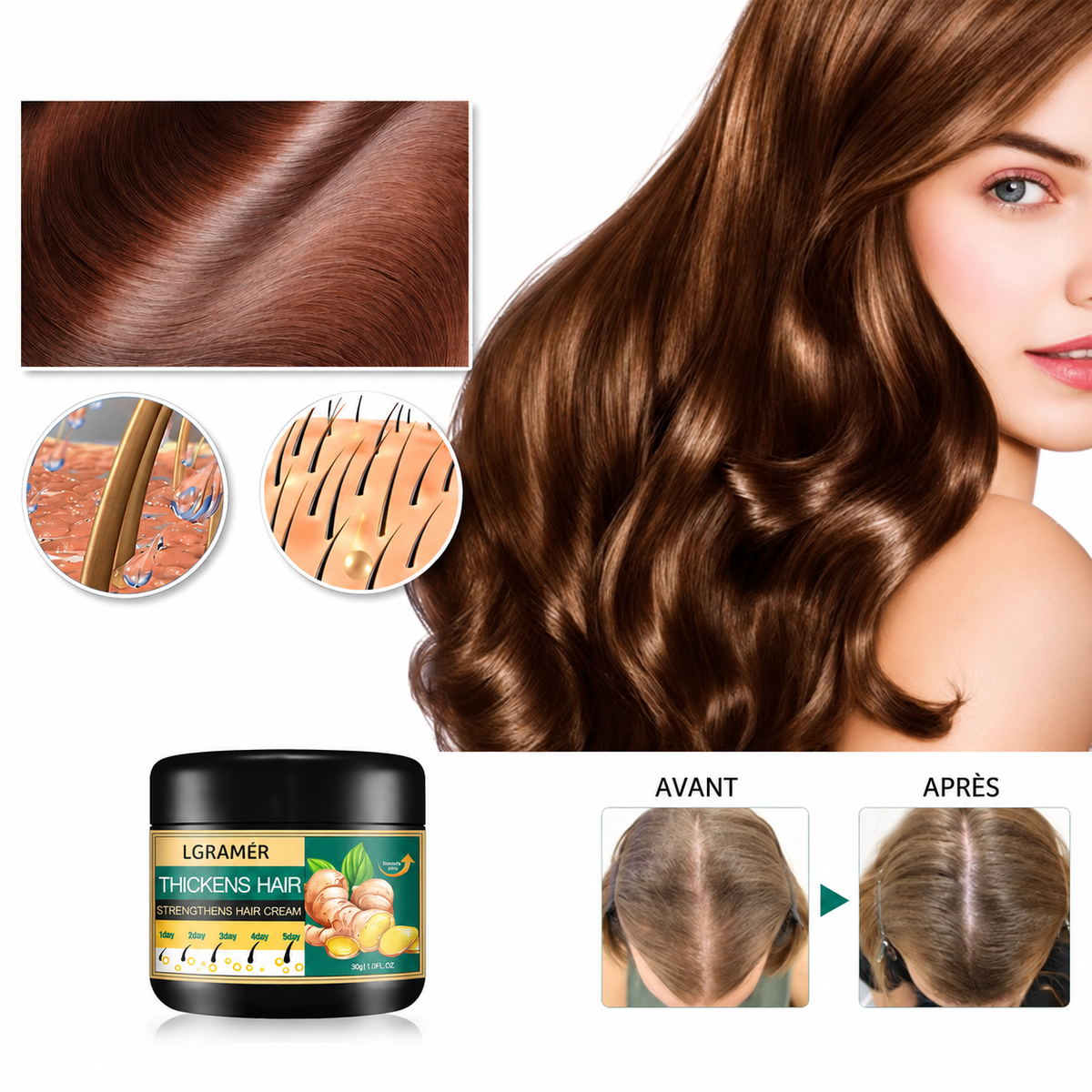 Crème capillaire au gingembre naturel - Soin lissant et stimulant