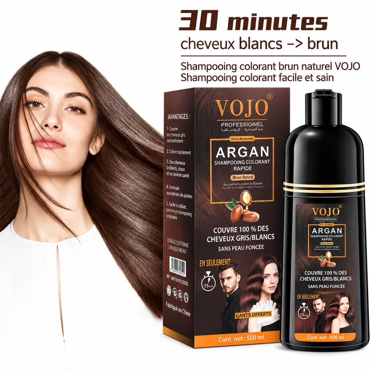 Shampooing Teinture Brun Noir Végétal – Couverture Cheveux Blancs & Gris