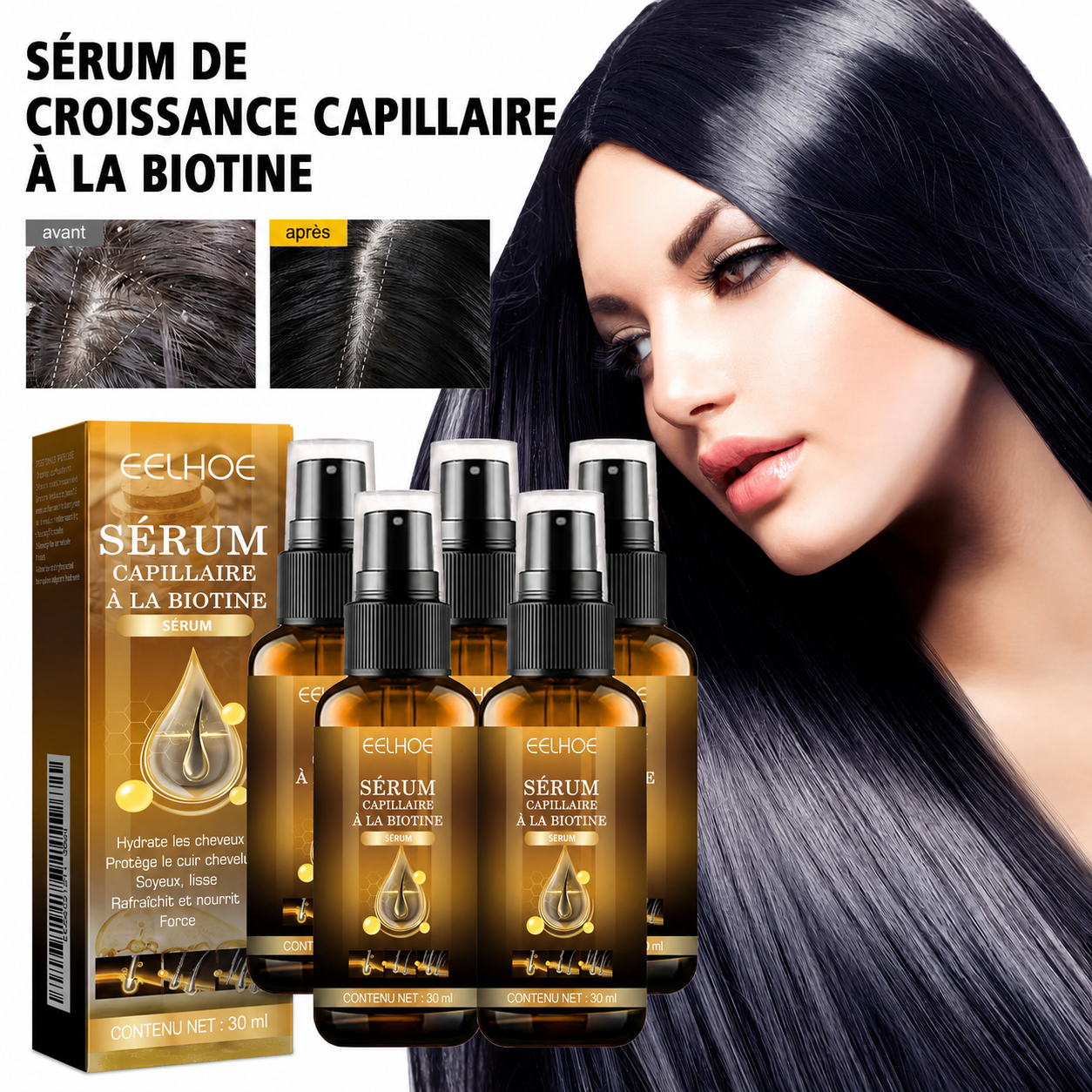 Sérum Capillaire Biotine Fortifiant – Spray Nourrissant Réparateur Cheveux Frisés