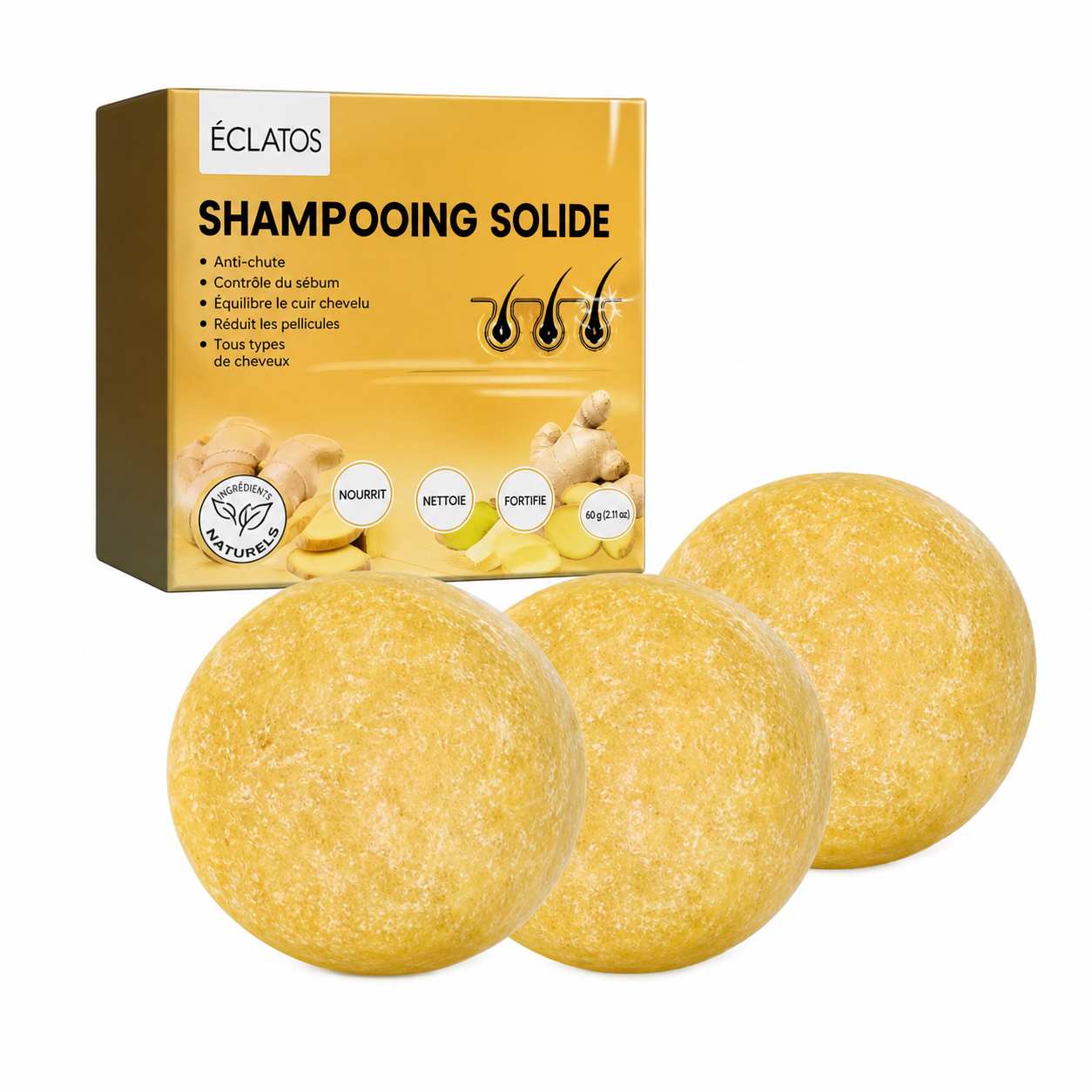 Shampoing Solide Gingembre – Anti-Chute, Pousse & Nettoyage Profond