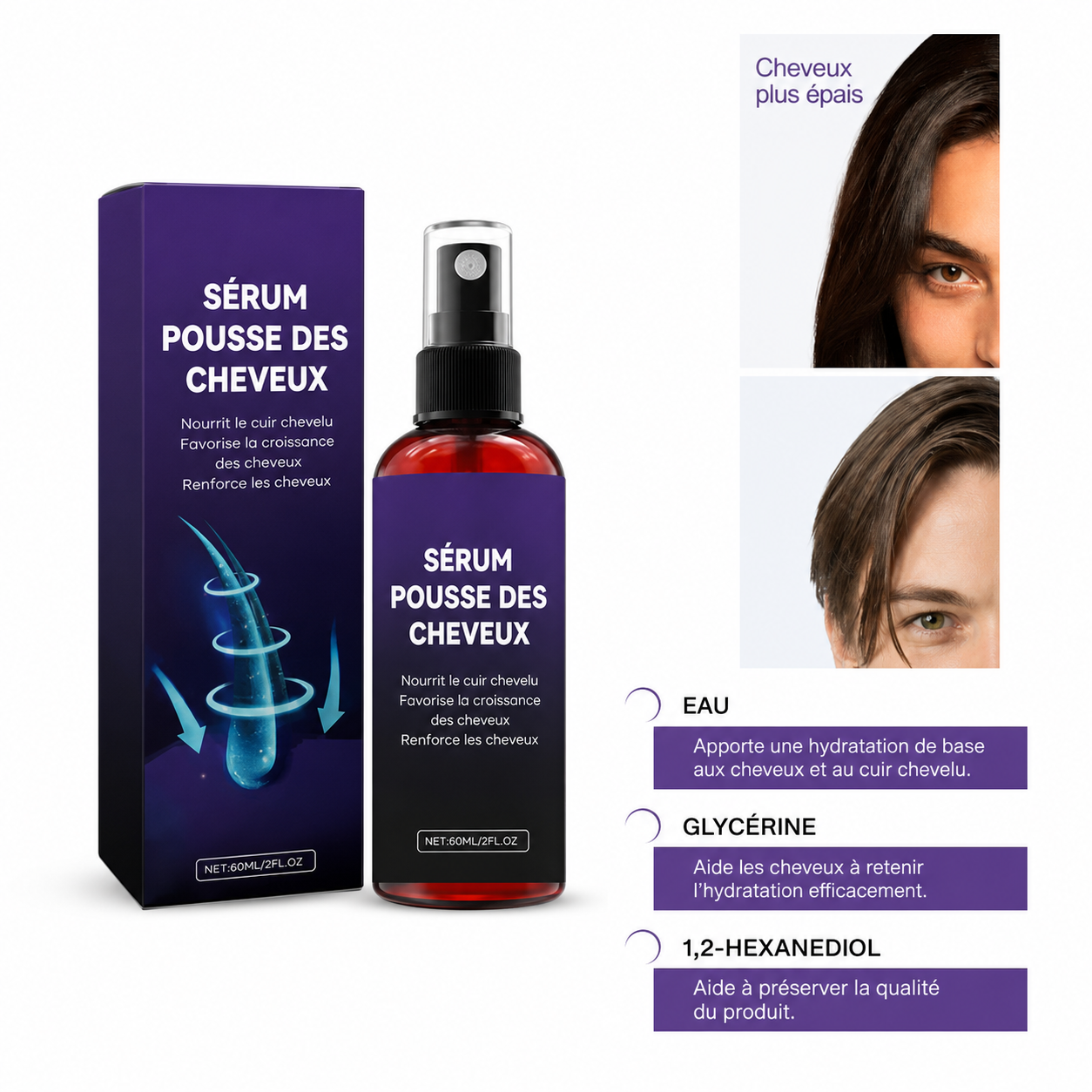 Sérum Capillaire Romarin Roll-On – Anti-Chute, Repousse Dense & Hydratation