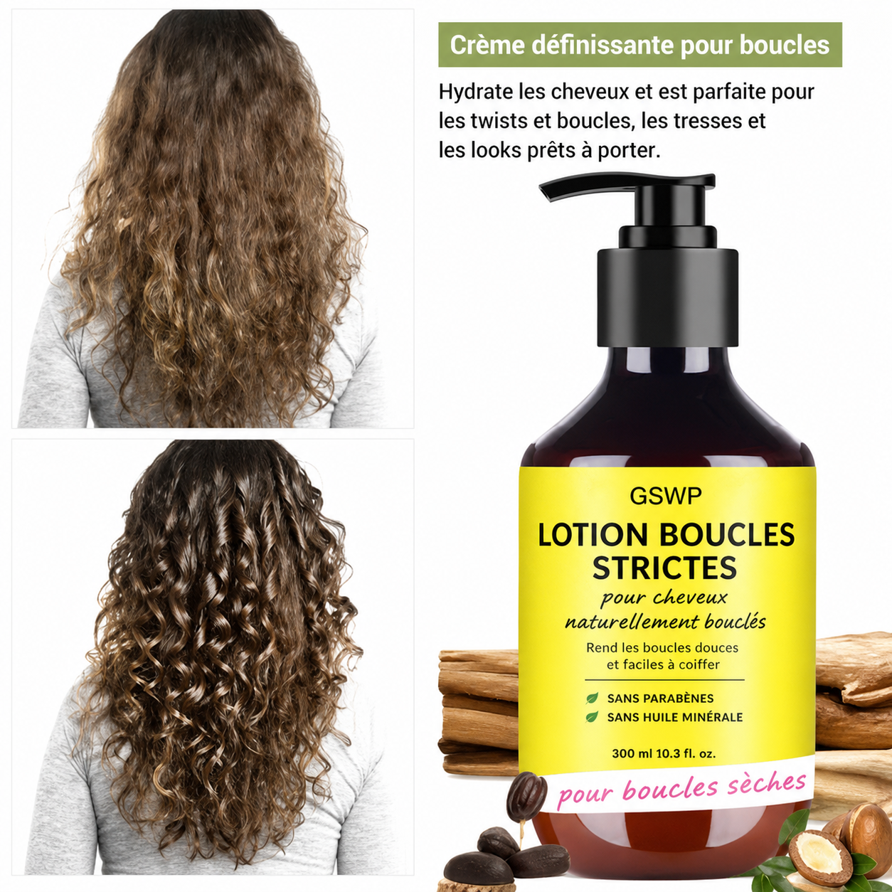 Lotion définissante boucles – Soin hydratant anti-frisottis